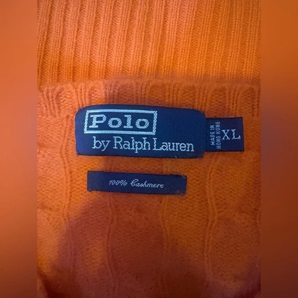 Polo Ralph Lauren Orange 100% Cashmere Cable Knit Crewneck Sweater Mens Size XL - Picture 5 of 6